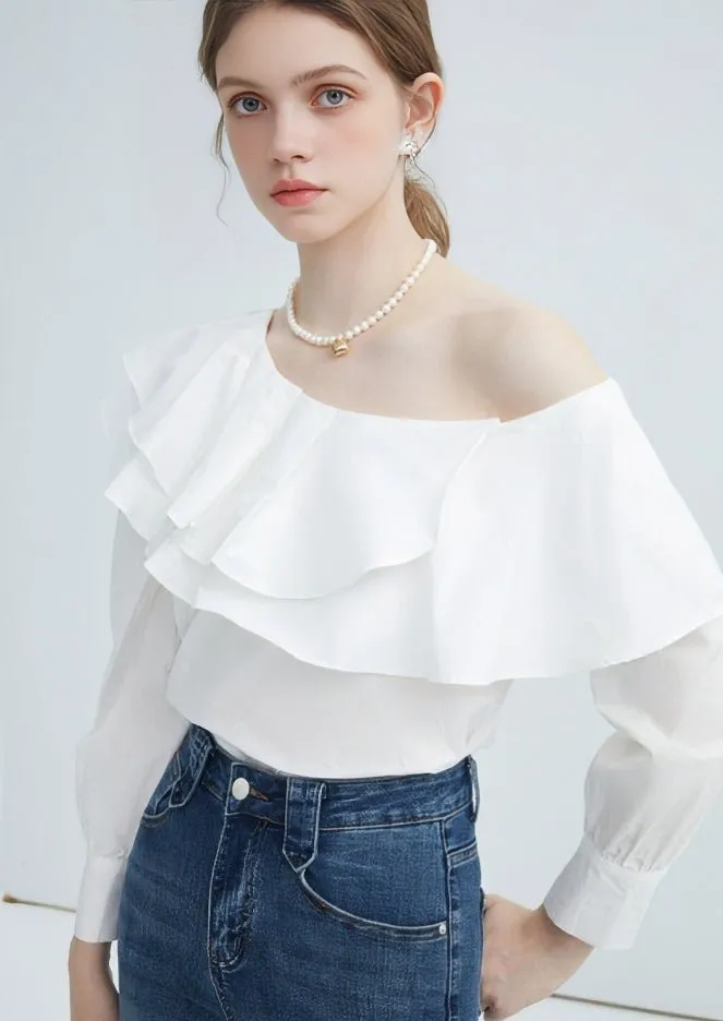 DIAGONAL COLLAR RUFFLE SHIRT