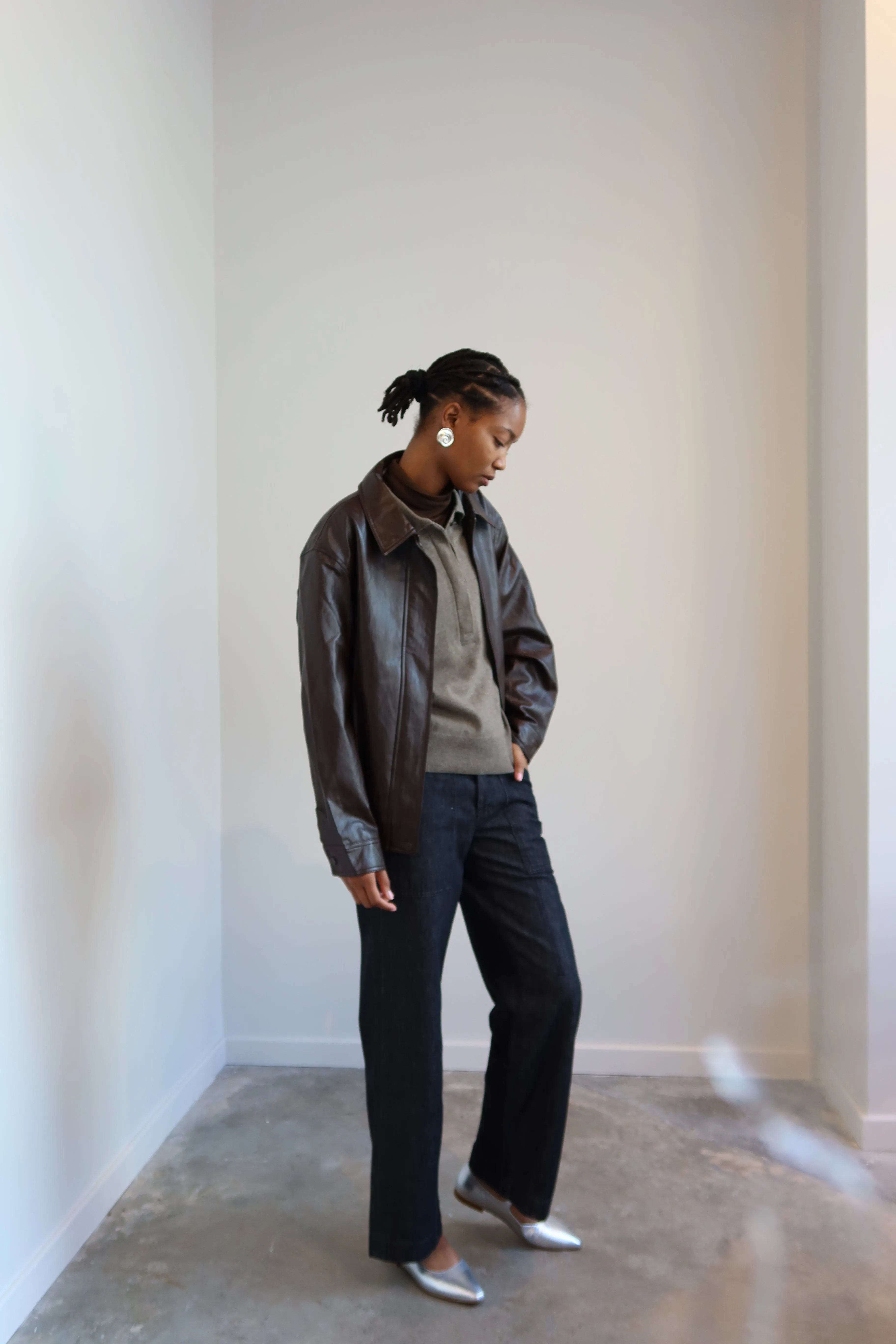 Greige Cashmere Blend Polo Sweater