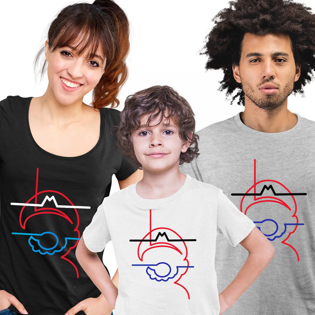Mario One line drawing Mario Super T-Shirts for Kids OLD SKOOL