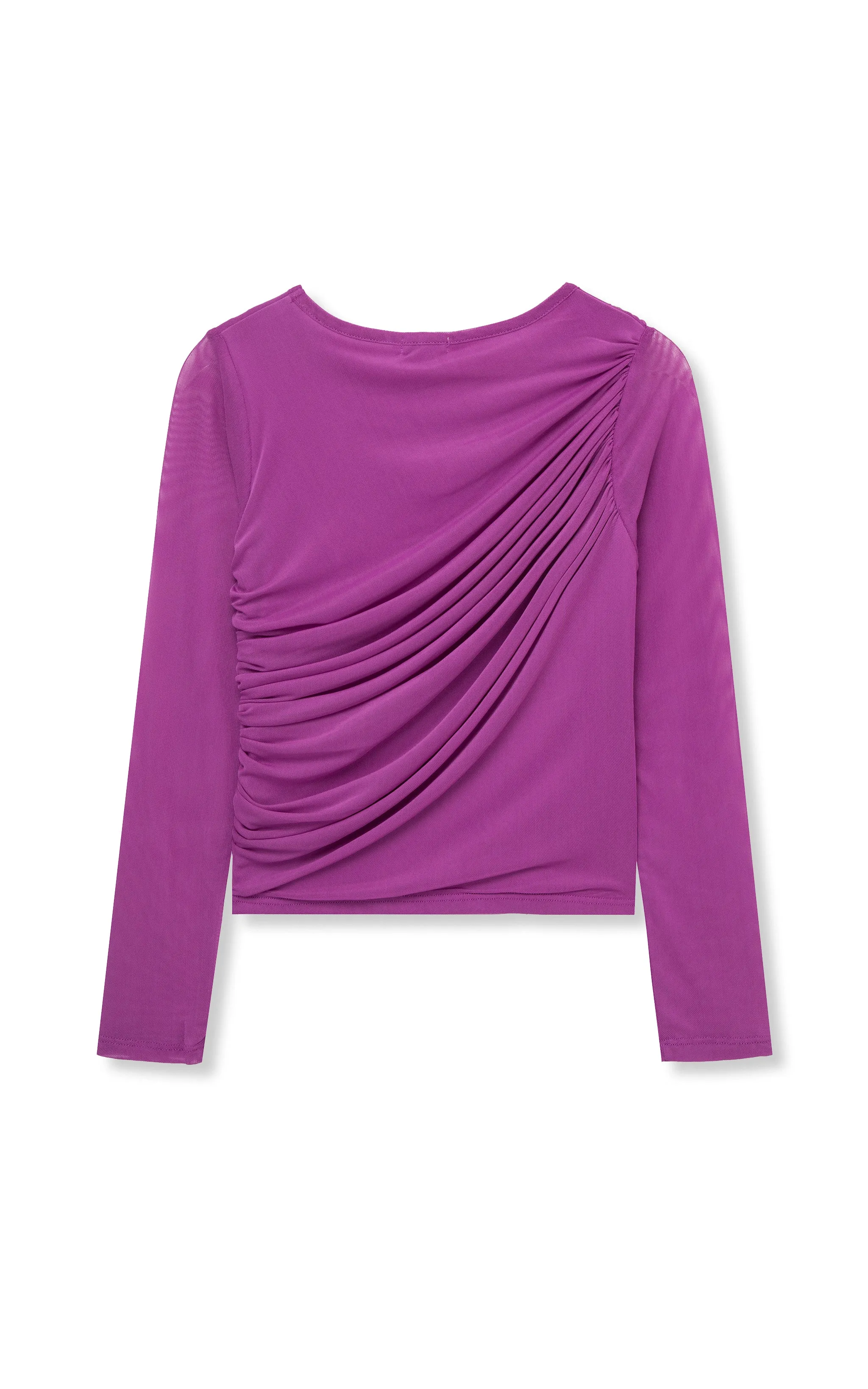 Ruched Long Sleeve Mesh Top | 7-16