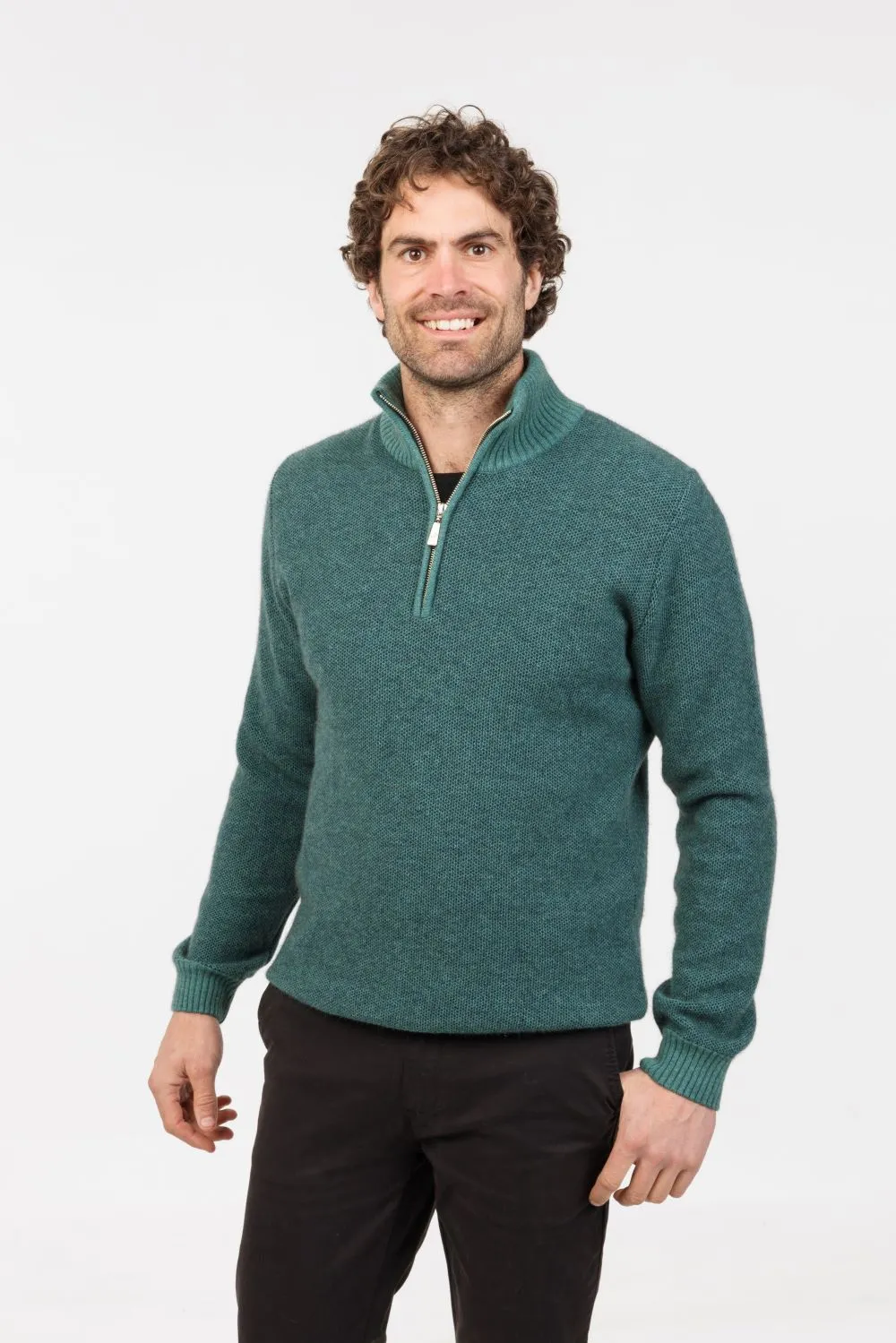 TEXTURED HALF ZIP SWEATER